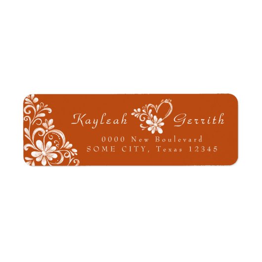 Dark Orange Shabby Chic Return Address Label ラベル (正面)