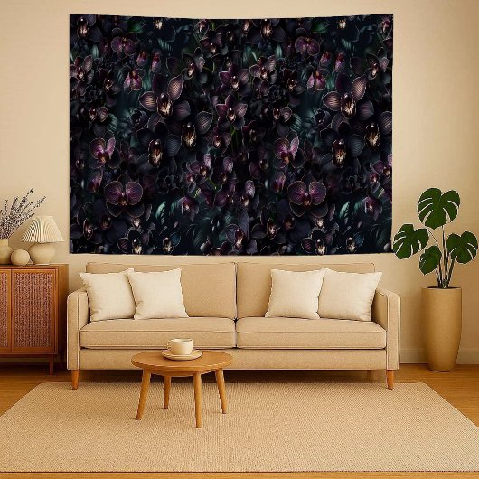Dark Orchid Maximalist Gothic Floral Wall Tapestry タペストリー