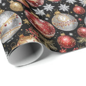 Dark Ornament Wrapping Paper with Silver, Gold Red ラッピングペーパー (ロールコーナー)