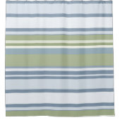 Dark Pastel Blue and Spring Rain Stripes シャワーカーテン (正面)