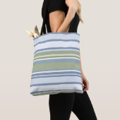 Dark Pastel Blue and Spring Rain Stripes トートバッグ (クローズアップ)