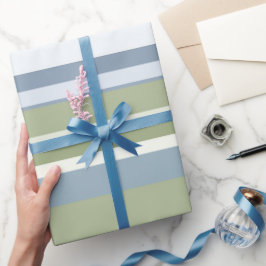 Dark Pastel Blue and Spring Rain Stripes ラッピングペーパー