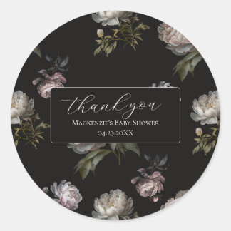 Dark Peony Baby Shower Thank You Sticker ラウンドシール