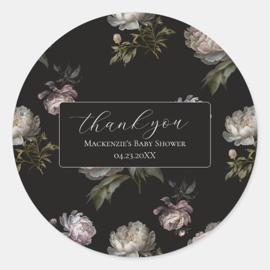 Dark Peony Baby Shower Thank You Sticker ラウンドシール (正面)