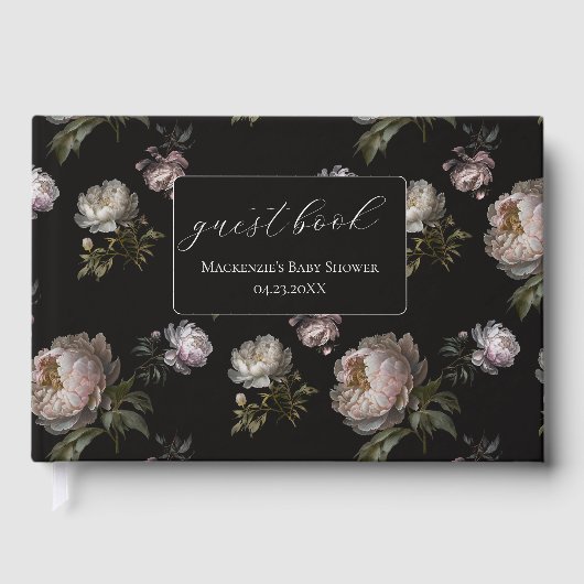 Dark Peony Floral Baby Shower Guest Book ゲストブック (正面)