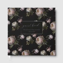 Dark Peony Flowers Foil Baby Shower Guestbook ゲストブック