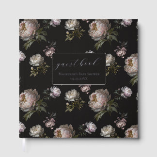 Dark Peony Flowers Foil Baby Shower Guestbook ゲストブック