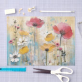 Dark Pink and Yellow Large Watercolor Flowers 薄葉紙 (クラフト)