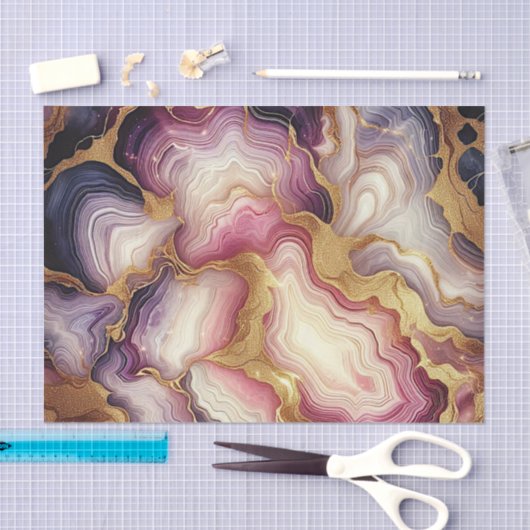 Dark Pink Purple Gold Marble 薄葉紙 (クラフト)