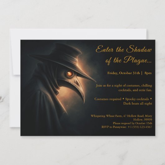 Dark Plague Doctor Halloween Costume Party Invitat 招待状 (正面)