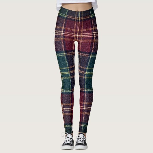 Dark Plaid Classic Tartan Green Red レギンス (正面)