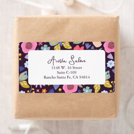 Dark Plum and Florals Business Shipping Label ラベル (インサイチュ)