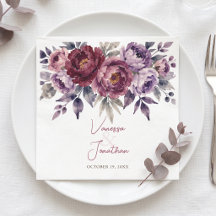 Dark Plum Burgundy Watercolor Floral Wedding