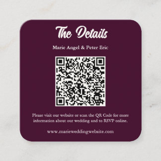 Dark Plum Monogram QR Code Wedding Details スクエア名刺