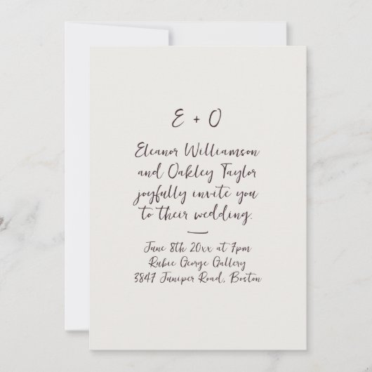 Dark Plum Noir Script Monogram Romantic Wedding 招待状 (正面)