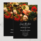 Dark Pretty pink white red floral flowers wedding セーブザデート (正面/裏面)