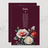 Dark Pretty pink white red rose seating chart card 招待状 (正面/裏面)