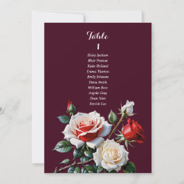 Dark Pretty pink white red rose seating chart card 招待状