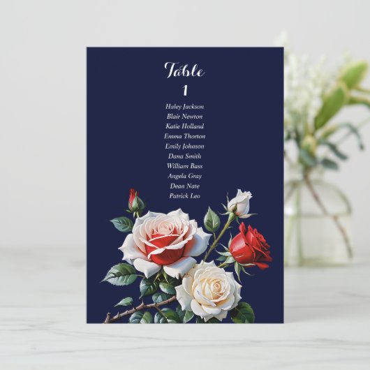 Dark Pretty pink white red rose seating chart card 招待状 (スタンド正面)