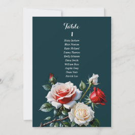 Dark Pretty pink white red rose seating chart card 招待状