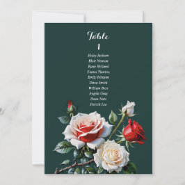 Dark Pretty pink white red rose seating chart card 招待状