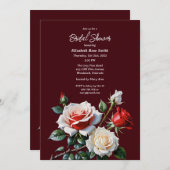 Dark Pretty pink white red roses bridal shower 招待状 (正面/裏面)