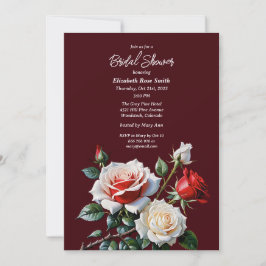 Dark Pretty pink white red roses bridal shower 招待状