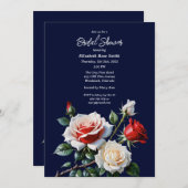 Dark Pretty pink white red roses bridal shower 招待状 (正面/裏面)