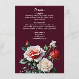 Dark Pretty pink white red roses floral wedding エンクロージャーカード