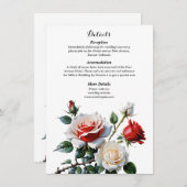 Dark Pretty pink white red roses floral wedding エンクロージャーカード (正面/裏面)