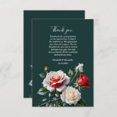 Dark Pretty pink white red roses floral wedding  サンキューカード (正面/裏面)