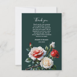 Dark Pretty pink white red roses floral wedding サンキューカード