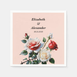 Dark Pretty pink white red roses floral wedding  スタンダードカクテルナプキン