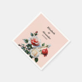 Dark Pretty pink white red roses floral wedding スタンダードカクテルナプキン (角)