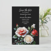 Dark Pretty pink white red roses floral wedding セーブザデート (スタンド正面)