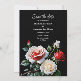 Dark Pretty pink white red roses floral wedding セーブザデート