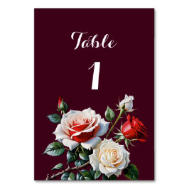 Dark Pretty pink white red roses floral wedding テーブルナンバー