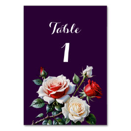 Dark Pretty pink white red roses floral wedding テーブルナンバー