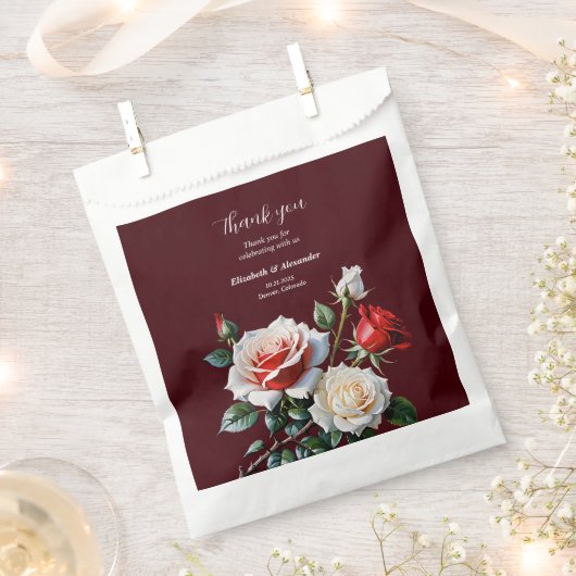 Dark Pretty pink white red roses floral wedding フェイバーバッグ (クリップ留めされた状態)