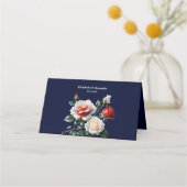Dark Pretty pink white red roses floral wedding プレイスカード (裏面)