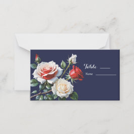 Dark Pretty pink white red roses floral wedding プレイスカード