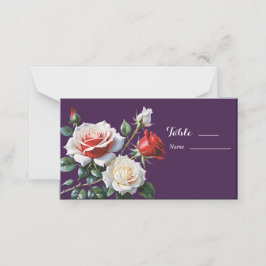 Dark Pretty pink white red roses floral wedding プレイスカード