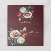 Dark Pretty pink white red roses floral wedding  プレイスカード (外部開封)