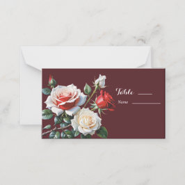 Dark Pretty pink white red roses floral wedding  プレイスカード