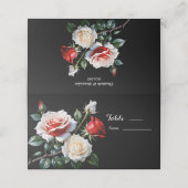Dark Pretty pink white red roses floral wedding プレイスカード (外部開封)