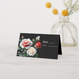 Dark Pretty pink white red roses floral wedding  プレイスカード