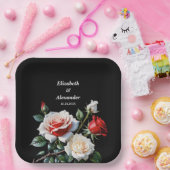 Dark Pretty pink white red roses floral wedding ペーパープレート (パーティー)