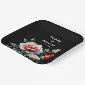 Dark Pretty pink white red roses floral wedding ペーパープレート (傾斜あり)