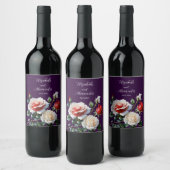 Dark Pretty pink white red roses floral wedding  ワインラベル (ボトル)