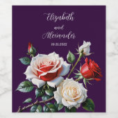 Dark Pretty pink white red roses floral wedding  ワインラベル (シングルラベル)